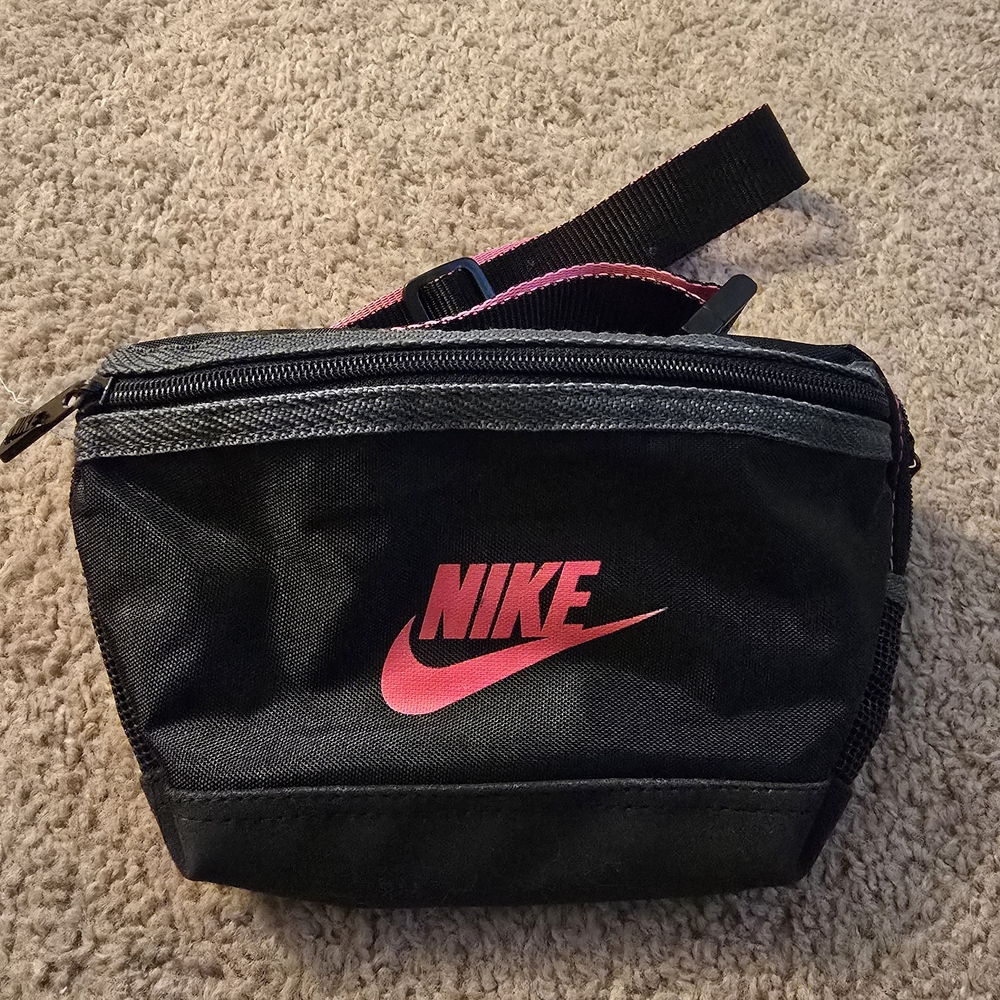 Women's Vintage Nike Black and Pink Belt Bag Fanny Pack 90's